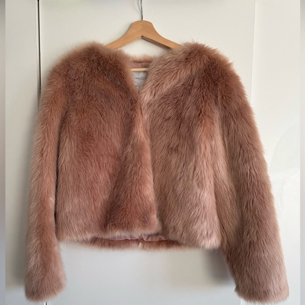 Faux Fur Jacket in Blush Pink